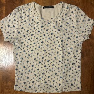 Brandy Melville Blue Floral Baby Tee
